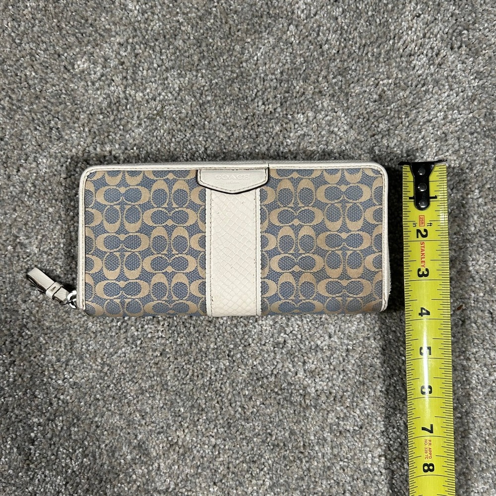 Coach Signature Jacquard Accordion Zip Wallet Cream Python Stripe Blue Tan - Picture 6 of 6